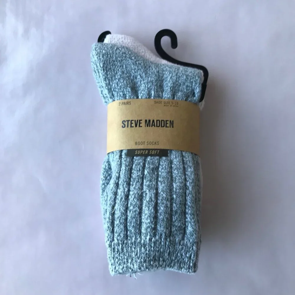 Steve Madden Women Boot Socks Super Soft Gray /Pink 2 Pairs 5-10